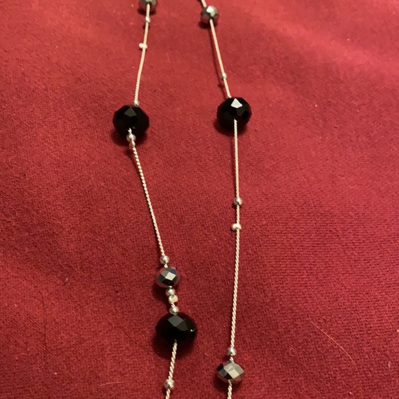 Long silver necklace with black and glass beads - Picture 2 of 3